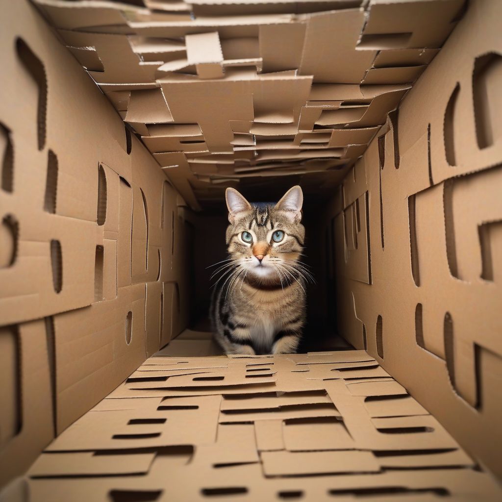 cardboard box maze for cat